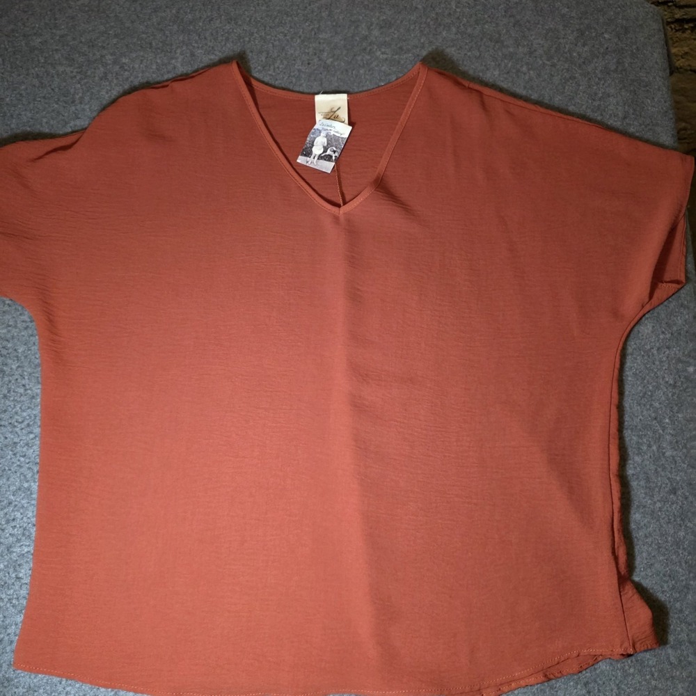 Artistic Works By Lu Orange Short Sleeve Blouse Size Large Women's NWT NEW 804
